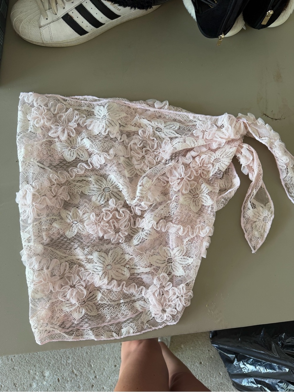 Sheer Floral Lace Bikini Cover-Up Skirt in Pale Pink